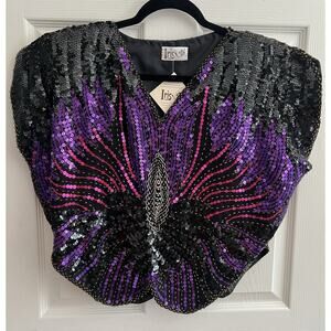 IRIS Vintage 1980's Sequin Butterfly Blouse Top As Seen On SATC Carrie